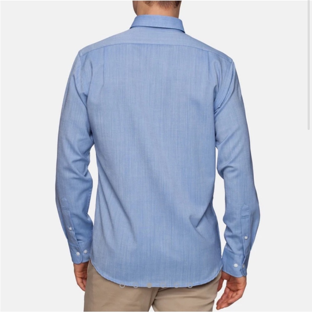 Wool & Prince Worsted Wool Flannel Shirt Men Slim Fit Button-Down blue z. - Picture 2 of 12